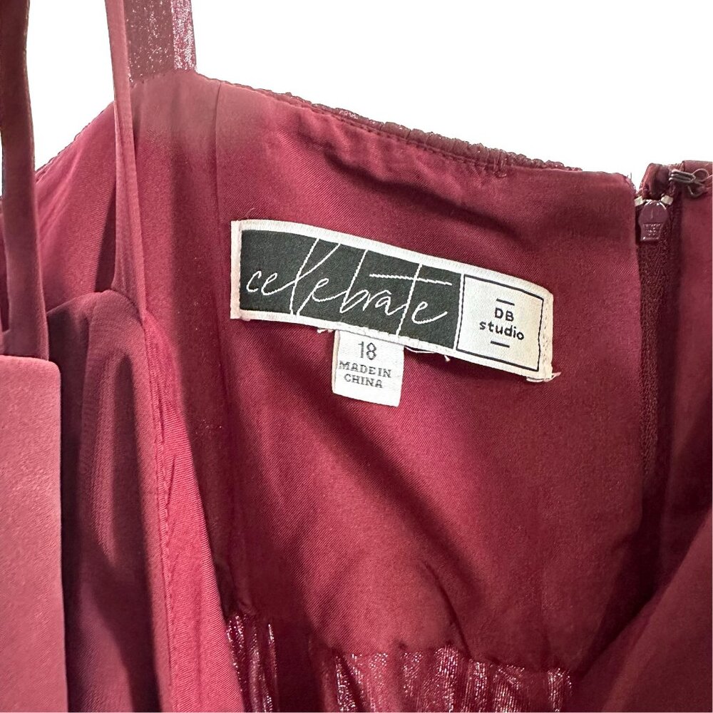 David's Bridal Burgundy Chiffon Tie-Strap A-Line Wedding Dress - Picture 3 of 5